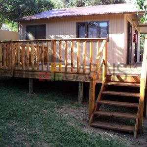 Cabin, Veranda,Deck And Stairs With Handrail